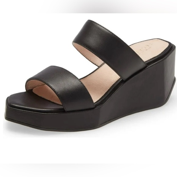 CECELIA NEW YORK BAILY BLACK LEATHER PLATFORM SLIDE SANDAL - Picture 1 of 9